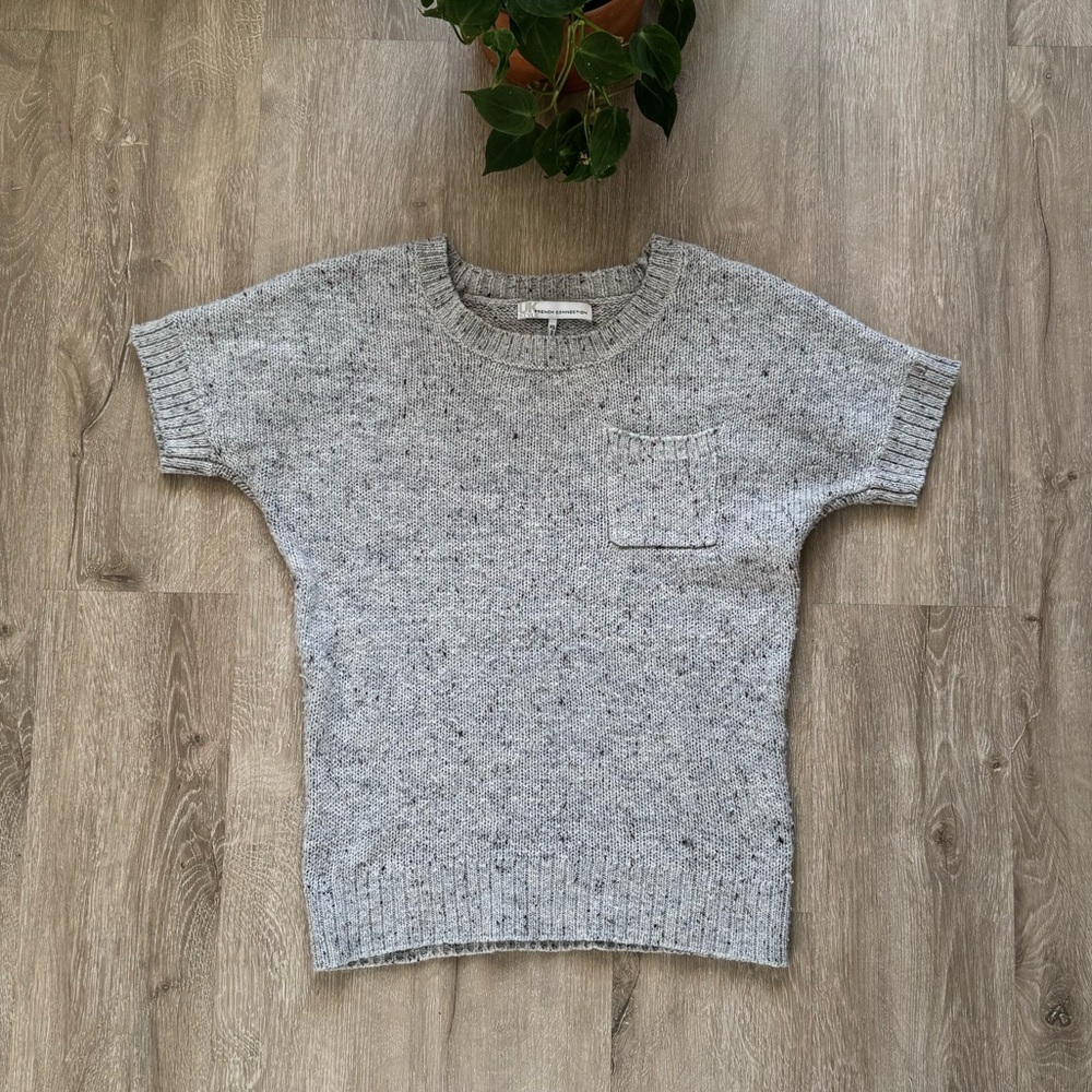 UK Style by French Connection Marled Natural Heather Wool Short Sleeve